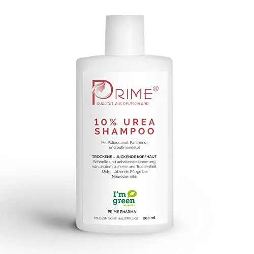 Prime® 10% Urea Shampoo (200 ml) mit Polidocanol, Panthenol und Süßmandelöl - Medizinische Haarwäsche gegen juckende und trockene Kopfhaut - Umweltfreundliche Verpackung