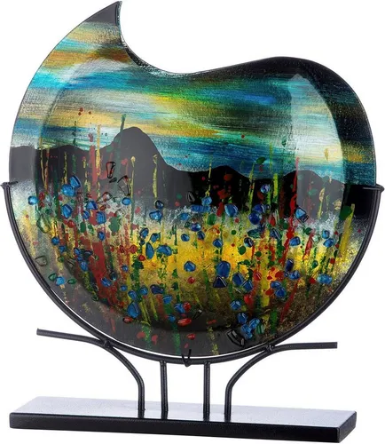 GILDE GLAS Art Deko Vase XL - Handbemalt auf Metall Fuß - Vase in Mehrfarbig, Höhe 47,5 cm, handgefertigt und einzigartig. Ideal als Kunstobjekt oder stilvolle Dekoration für jeden Anlass.