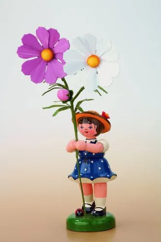 Hubrig Volkskunst Blumenkinder Blumenmädchen mit Cosmea - 24 cm - Weihnachtlicher Zierschmuck, handgefertigt und liebevoll gestaltet, ideal für festliche Dekoration und Sammler.