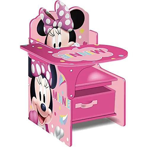 ARDITEX – Kinder-Schreibtischstuhl aus Holz mit Textilbox von Minnie Mouse von Disney – 62x30x60cm – Farbe Rosa – Ideal zum Basteln, Lernen oder Spielen