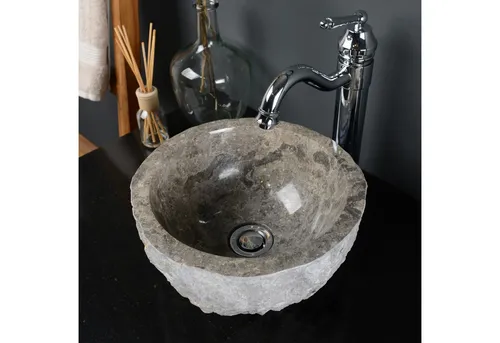 Marmor Waschbecken 30 cm rund in grau von WOHNFREUDEN - Exklusives Unikat - Waschplätze - Hochwertiges Naturstein Waschbecken aus Marmor, handpoliert und pflegeleicht. Einzigartige Marmorierung macht jedes Stück zu einem besonderen Blickfang für Ihr Badezimmer.