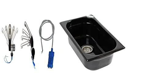 Edelstahl Spülbecken Camping Spüle Waschbecken Dunkel 265x160x100 mm + Barwig Wasserhahn schwarz/chrom + 12v Tauchpumpe (ad-ideen)