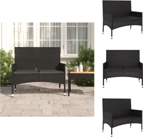 vidaXL Gartenbank 2-Sitzer mit Kissen Schwarz Poly Rattan