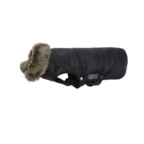 Wolters Hundemantel Parka mit Fellkragen schwarz - Haustier-Mäntel: Eleganter Parka mit Kunstpelzkragen, wasser- und schmutzabweisend dank ecorepel-Imprägnierung, ideal für Hunde mit breiter Brust, wie Mops und Bulldogge.