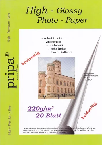 PRIPA Fotopapier 20 Blatt DIN A4 (ca. 210-297mm) 220g/m² glossy beidseitig