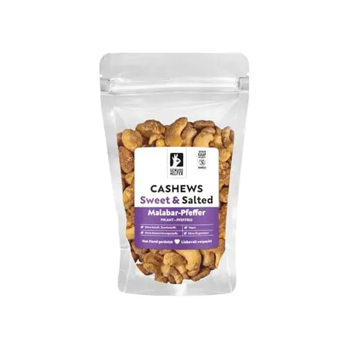 Bremer Gewürzhandel Cashews mit Malabar-Pfeffer, süß & salzig, veganer Knabberspaß, knackig und würzig, 100g