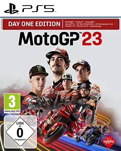 MotoGP 23 Day One Edition (PlayStation PS5) - Rennspiel für die PS5 mit realistischem Karrieremodus und dynamischem Wettersystem. Erlebe packende Duelle und verbessere deinen Fahrstil mit dem neuen Neural-Aid-System!
