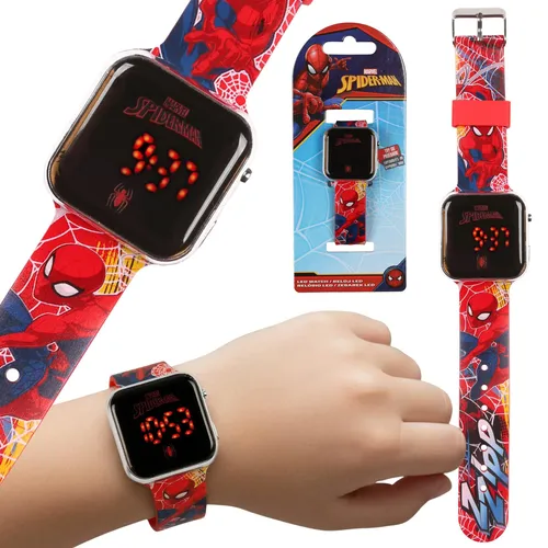 MARVEL Spider-Man Digitale Armbanduhr für Jungen - Rote LED-Uhr mit Datum - Die kultige Spider-Man Uhr begeistert mit leuchtenden LED-Ziffern und einem bequemen, flexiblen Armband. Ideal für kleine Superhelden-Fans, um spielerisch die Uhrzeit zu lernen.