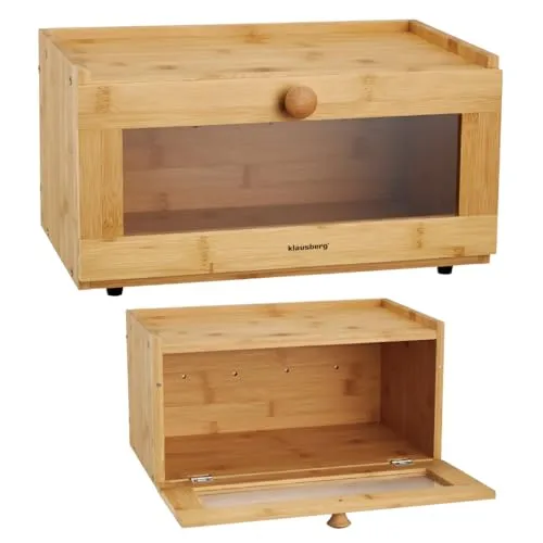 Klausberg Brotkasten aus Holz, Bambus mit Acrylfenster, umweltfreundlich, leicht, mit rundem Griff (Große)