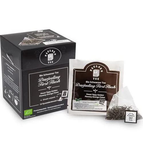 Bio Darjeeling First Flush 15 x 3g, einzeln kuvertiert, Paulsen Tee Schwarzer Tee im Pyramidenbeutel - Bio, rückstandskontrolliert & zertifiziert