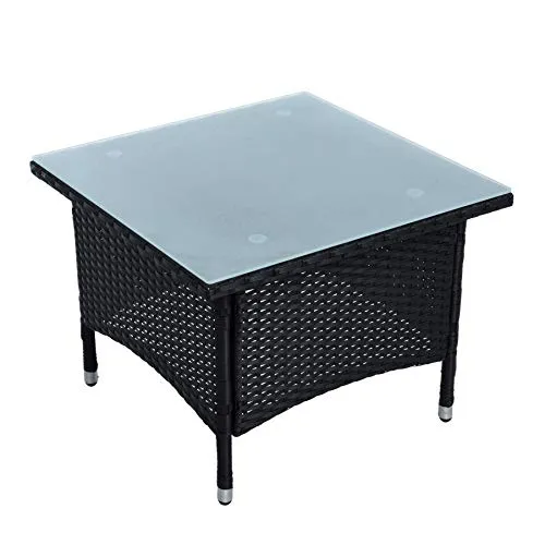 ESTEXO Polyrattan Beistelltisch Schwarz - Wetterfester Gartentisch - Hochwertiger Polyrattan Kaffeetisch für Garten und Balkon; UV-beständig, pflegeleicht und mit stabiler Sicherheitsglasplatte für sicheren Halt.