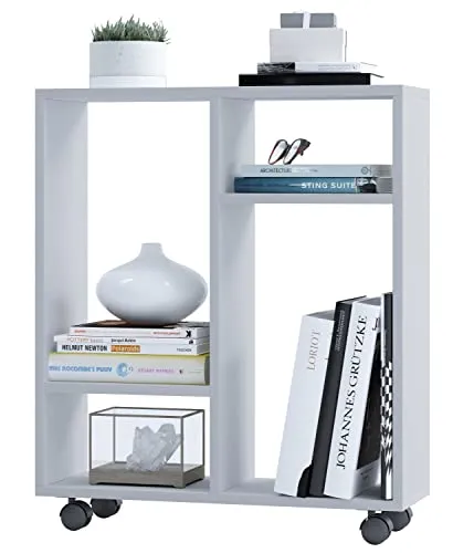 VCM Holz Nischenschrank Regal mit Rollen - Standregal und Raumteiler in einem, mit vier Fächern und praktischen Rollen für flexible Nutzung. Maße: H. 65 x B. 60 x T. 20 cm.