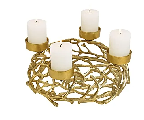 itsisa Grosser Adventskranz D: 38 cm aus Metall Alu Gold, Metall Zweige - Weihnachtsdeko, Adventsdeko