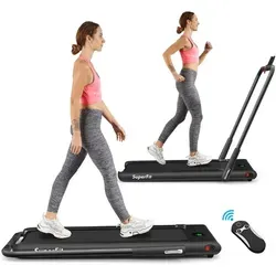 In 1 Elektrisches Laufband Mit Fernbedienung Bluetooth App-kontrolliert Led Display Handyhalterung 1-12km/h Klappbar Bis 120kg Belastbar Inkl. Sicherheitsschluessel Schwarz - Costway 2