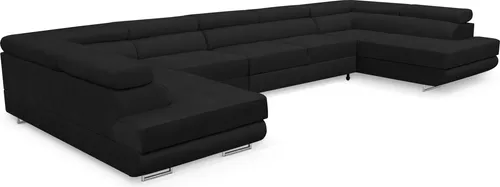 Ecksofa MIAMI U XXL mit Schlaffunktion - Geräumiges Sofa in Dunkelgrau mit zwei Bettkästen und verstellbaren Kopfstützen für individuellen Komfort. Ideal für Wohnzimmer und als Schlafgelegenheit.