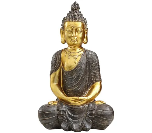 Dehner Gartenfigur Buddhafigur, 52.5 x 22.5 x 32 cm aus Polyresin - Elegante Figur für Yoga-Raum und Ruhebereiche, frost- und UV-beständig, ideal für drinnen und draußen.