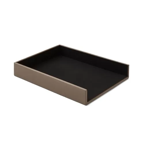 Eglooh - Atena - Ablagefächer für Schreibtisch und Büro Echtes Leder Taupe Grau - Bürobedarf Briefablage Papierablage Ablagekorb für DIN A4 - cm 32 x 24,2 x H.5 - Made in Italy