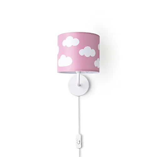 Paco Home Wandlampe Kinderzimmer – Mond Sterne Wolken Design - Kinderlampen mit stilvollem Stofflampenschirm, ideal für die gemütliche Beleuchtung im Babyzimmer. Robust und kombinierbar mit jedem E14-Leuchtmittel.