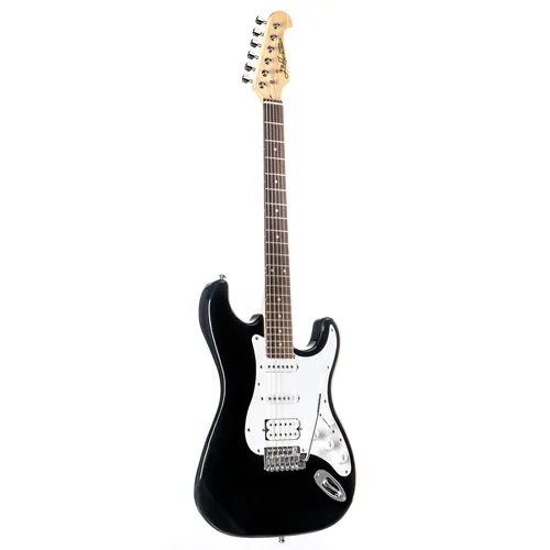 J & D E-Gitarre ST Rock HSS BK Black - E-Gitarre mit vielseitigem HSS-Setup für kraftvolle Klänge. Massivholz-Korpus, geschraubter Ahornhals und Vintage Tremolo-System für optimalen Spielkomfort.