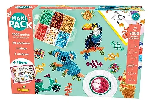 Hama Perlen Geschenk-Set Bauernhoftiere mit 2000 Midi Bügelperlen - Kreatives Bastelset mit 2000 bunten Midi Bügelperlen, Motivvorlage und Stiftplatte. Ideal für unvergesslichen Bastelspaß für die ganze Familie.