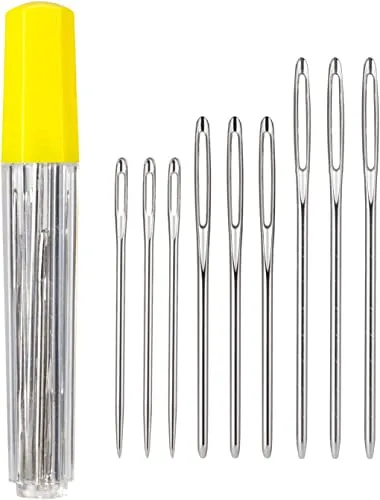 LAOYE Stopfnadeln 9 Stk. Sticknadeln Set Groß Auge Stumpfe Nadel Stahl Nähnadeln mit Spitze und extra großem Auge (5,3cm, 6cm, 7cm) in Aufbewahrungsröhrchen