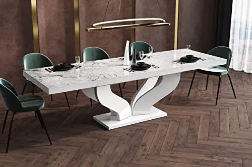Design Esstisch HEB-222 Marmoroptik - Ausziehbar von 160 bis 256 cm - Esstische mit hochwertiger Marmoroptik und extrem kratzfester Hochglanz-Oberfläche, ideal für stilvolle Esszimmer und flexible Nutzung.