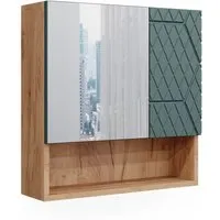 Vicco Badezimmerspiegelschrank Irma, Goldkraft Eiche/Grün - Eleganter Spiegelschrank mit 2 Scharniertüren, praktischen Ablagen und einem modernen Design in Goldkraft Eiche und Grün - perfekt für Ihr Badezimmer!