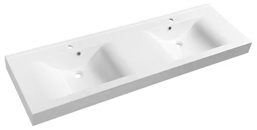 Sapho Nadja Doppelwaschbecken 1600x500 mm – Weiß mit Überlauf - Elegantes Doppelwaschbecken aus Gussmarmor, ideal für die Wandmontage. Mit Überlauf und zwei Hahnlöchern, perfekt für moderne Badezimmergestaltung. Hochwertige Verarbeitung und langlebige Oberfläche.