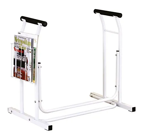 Mobile Toiletten-Aufstehhilfe - Toilettenstützgestell mit Ablagekorb - Sicherheitsgestelle für Toiletten, bietet hohe Stabilität mit max. Belastung von 150 Kg und angenehmen Schaumstoffgriffen für mehr Komfort.