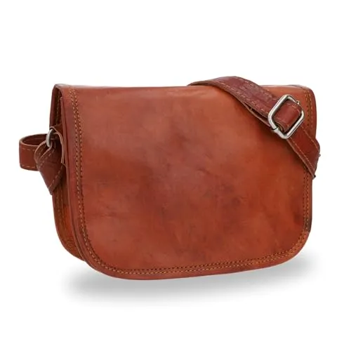 Gusti Leder Umhängetasche Damen Echtleder – Handgefertigte Vintage Crossbody Bag Braun - Hochwertige, handgefertigte Umhängetasche aus weichem Ziegenleder mit natürlichem Vintage-Look. Praktische Größe und vielseitig einsetzbar für Alltag, Büro oder Reisen.
