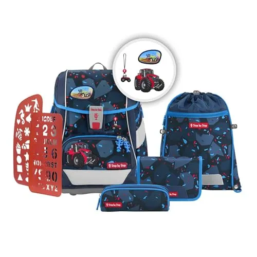 Step by Step Schulranzen-Set 2IN1 Plus Tractor Freddy - 6-teilig, ergonomisch und höhenverstellbar, ideal für Schule und Freizeit mit reflektierenden Elementen