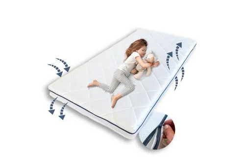 Kindermatratze AERO PLUS 60x120 bis 90x200 – Atmungsaktive Babymatratze von Kids Collective - Die AERO PLUS Kindermatratze bietet optimale Luftzirkulation und ein angenehmes Schlafklima. Mit hochwertigem Aloe Vera-Bezug und Klimavlies sorgt sie für erholsamen Schlaf – ideal für alle Schlafpositionen.