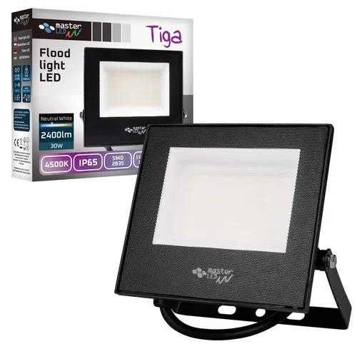 MasterLED Flutlicht SMD Tiga 30W 4500K Neutralweiß – 2400lm, IP65, Schwarz, 230V – Robustes Aluminium für Baustelle, Werkstatt & Außenbereich