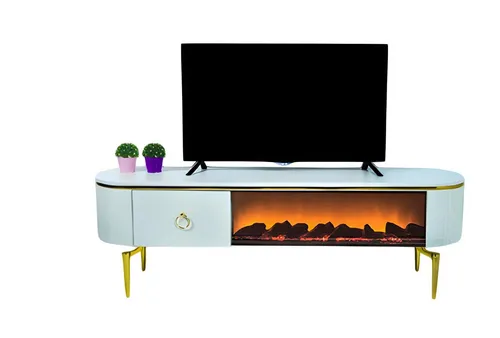 Modernes TV Sideboard mit Dekokamin - Stilvolles TV-Lowboard in Weiß, 170 cm breit, bietet modernen Look und praktischen Stauraum mit 1 Schublade und 1 Regalfach. Ideal für Ihr Wohnzimmer.