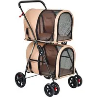 Costway 2 Etagen Hundewagen Buggy Beige – für Haustiere bis 16 kg