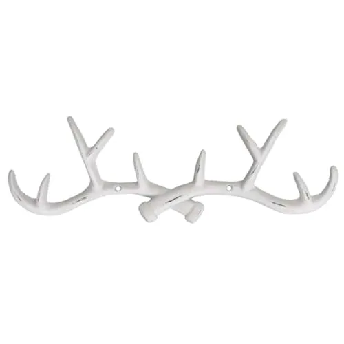 MACOSA PO471327-000-101 Wand-Haken Geweih Weiß Landhaus Antik Hirsch Metall 38 cm Garderobenhaken Kleiderhaken Handtuchhaken Metallhaken Dekohaken