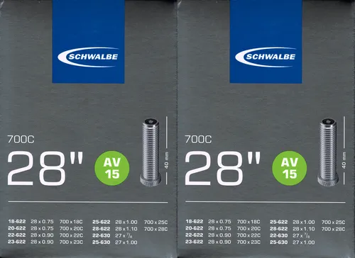 2x Schwalbe AV 15 28 Zoll Schlauch Auto Ventil