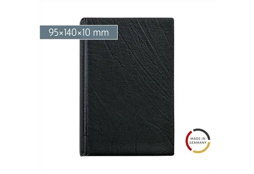 Ringbuch A7 Kunstleder 6 Ringe 10mm - Schwarz - Ordner im eleganten Kunstlederdesign, ideal für unterwegs. Enthält 50 linierte Blätter und ein A-Z-Register für optimale Organisation.