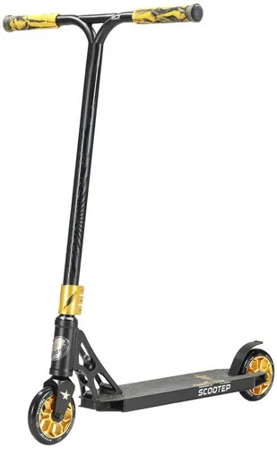 STAR SCOOTER Freestyle Aluminium Jump Stunt Scooter | Schwarz Gold, ideal für Tricks - Kinderroller für ab 7 Jahren, ultraleicht mit hochwertigem 6061 Aluminium und 120mm High Rebound Rädern für maximale Stabilität und Langlebigkeit im Skatepark.