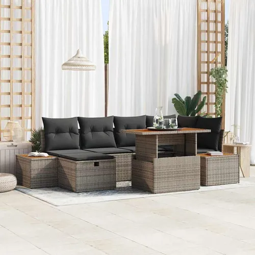 Maison Exclusive Garten-Sofa-Set 7-teilig Grau Poly-Rattan