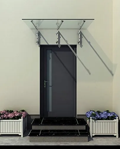 BuyLando Klarglas Glasvordach 200x90 cm mit Edelstahlhaltern
