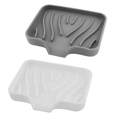 Stück Silikon Seifenschale mit Ablauf,Seifenschale Dusche, Seifenhalter Badewanne,Seifenablage Waschbecken,Seifenschalen für Badezimmer,Küche & Zähler (Weiß + Grau) mit 1 Beutel mit Kordelzug 2