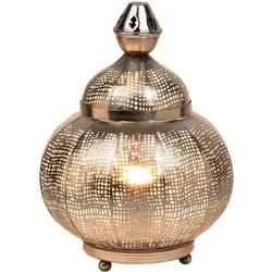 Orientalische Tischlampe Jamala Silber – Handgefertigte Deko-Leuchte - Nachttischleuchte im marokkanischen Design, handgefertigt aus Metall. Schafft warmes, stimmungsvolles Licht und ist perfekt für verschiedene Einrichtungsstile.