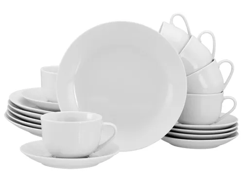 CreaTable - Luna Kaffeeservice 18-tlg - Weiß - Komplett-Service für 6 Personen, aus hochwertigem Porzellan, mikrowellen- und spülmaschinengeeignet, ideal für den täglichen Gebrauch.