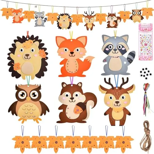 Gillterway 13 Stück Herbst Bastelset für Kinder, DIY Tier Kreativset mit Eule, Fuchs, Eichhörnchen, Vollständiges Kit mit Filz & Moosgummi Aufklebern, für Herbstdeko, Geschenk für Jungen Mädchen