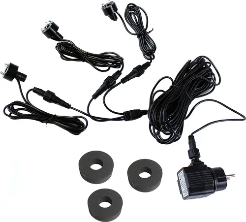 Arnusa Springbrunnenbeleuchtung 3er Set mit LED und 10m Kabel - Brunnenzubehör mit 3er Set LED Spots, ideal für Gartenbrunnen und Wasserspiele. Inklusive 10m Kabel und Netzteil für beeindruckende Lichtspiele.
