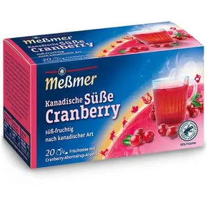 Meßmer Tee Kanadische Süße Cranberry, 20 Teebeutel - Früchtetee mit hochwertiger Aromaschutzumhüllung, süß-fruchtig nach kanadischer Art – ideal für Tee-Liebhaber, die ein besonderes Geschmackserlebnis suchen.