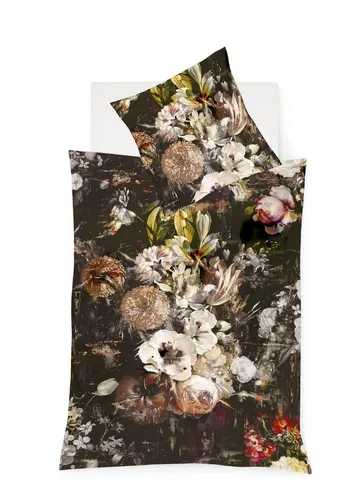 fleuresse Mako-Satin Bettwäsche 135x200 Blüten Rosen grau-braun - 2-teilige Bettwäsche aus hochwertigem Mako-Satin, modern und elegant mit floralem Design. Der praktische Reißverschluss sorgt für einfachen Bezugwechsel.