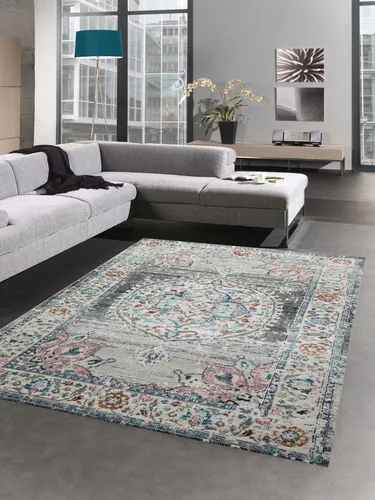 Carpetia Outdoorteppich Teppich Outdoor Orientteppich Wohnzimmerteppich Ornamente in grau, rechteckig, Höhe: 4 mm