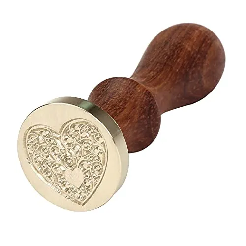 Wachssiegel Stempel, Personalisiert Dekorativer Wachsstempel Vintage Siegelstempel für Umschläge Hochzeitseinladungen, Holzgriff und Messingkopf, Herz
